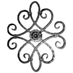 This 20 1/2" x 17" steel scroll panel has rosettes embedded on both sides and is forged with 1/2" hammered square bar.